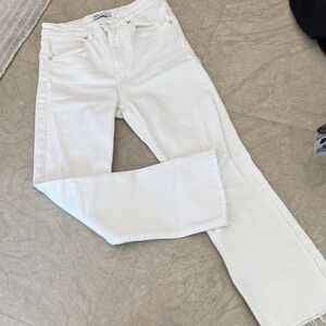 Zara White Straight Leg Jeans with Raw Hem